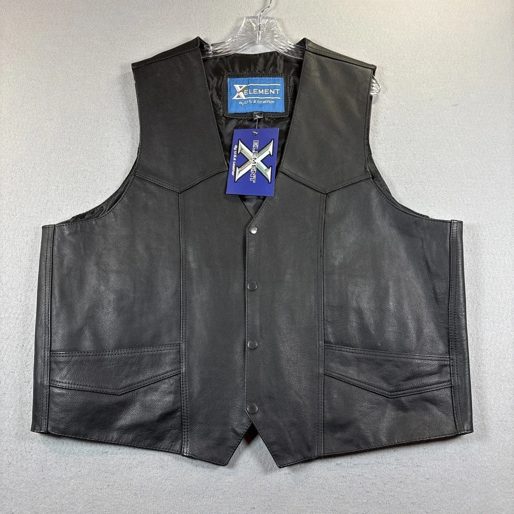 Xelement Vest Mens Size 4XL‎ Black Denim Button Up Motorcycle Biker Riding NEW